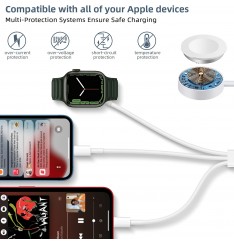 Cable USB 3 en 1 para Iphone y amplificador; Cargador inalámbrico para Apple Watch Iwatch Cable de carga portátil Compatible con Apple Watch Ultra Series Se/8/7/6/5/4/3/2/1