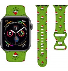 Correa de reloj verde Grinch, correa de reloj navideña compatible con correas de reloj Apple 38 mm 40 mm 41 mm 42 mm 44 mm 45 mm, correa deportiva de dibujos animados para adolescentes adultos, correa de silicona elástica compatible con Iwatch Band Series