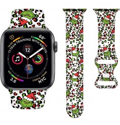 Correa de reloj con diseño de leopardo navideño compatible con Apple Watch Bands 38 mm 40 mm 41 mm 42 mm 44 mm 45 mm, correa deportiva de dibujos animados para adolescentes adultos, para Iwatch Band Series Se 7 6 5 4 3 2 1, sin reloj