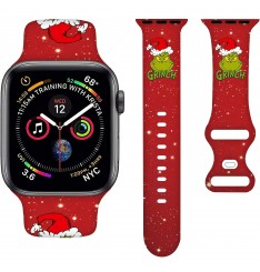 Correa de reloj Grinch, correa de reloj navideña compatible con Apple Watch Bands 38 mm 40 mm 41 mm 42 mm 44 mm 45 mm, correa deportiva de dibujos animados para adolescentes adultos, correa de silicona elástica compatible con Iwatch Band Series Se 7 6 5 4