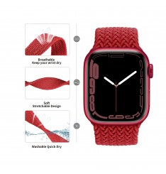 Correa de reloj trenzada elástica de nailon rojo para Apple Watch Series 38/40/41/42/44/45mm