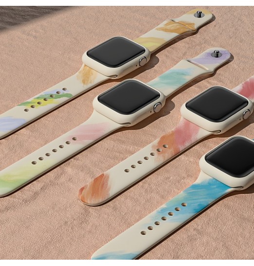Sport Loop Band compatible con iwatch 42 mm 44 mm 45 mm 49 mm, correa de reloj elegante con pintura impresionista, patrón impreso indeleble, correa impermeable de silicona suave, pulseras de repuesto para Iwatch Series 8 7 6 5 4 3 2 1 Se Ultra