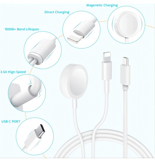 Cargador de Apple Watch 2 en 1 actualizado USB C, cargador de iWatch Cable de carga inalámbrico magnético Compatible con Apple Watch Series 8/7/6/5/4/3/2/se2/se, Iphone 14/13/12/11/pro/ max/xs/xr/x/8/7/6 Plus, iPad y Airpods Pro