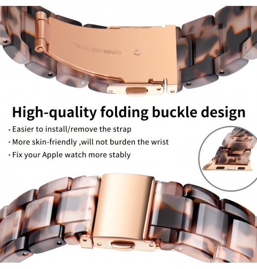 Bandas de resina de moda compatibles con iwatch Ultra 49 mm 45 mm 44 mm 42 mm 41 mm 40 mm 38 mm Iwatch Series 8 7 6 5 4 3 2 1 Se, reemplazo con hebilla de acero inoxidable de cobre Mujeres Hombres
