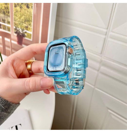 Correa suave de silicona transparente Jelly Tpu a prueba de golpes con pulsera de cubierta de parachoques para iwatch 8 7 6 5 4 3 2 1 Se