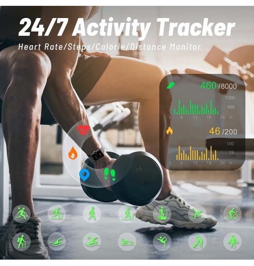 Fitness Tracker, Smart Watch 24h Monitor de salud preciso con pantalla táctil Fitness Watch para frecuencia cardíaca, oxígeno en sangre, monitor de sueño