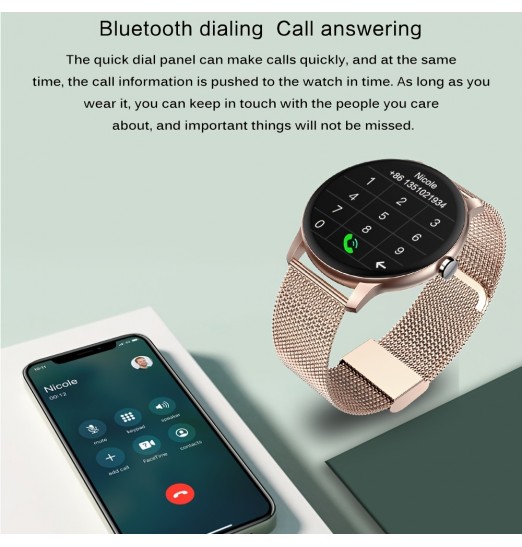 Smart Watch Bt Call Fitness Tracker Monitor de ritmo cardíaco Dial impermeable Reloj inteligente