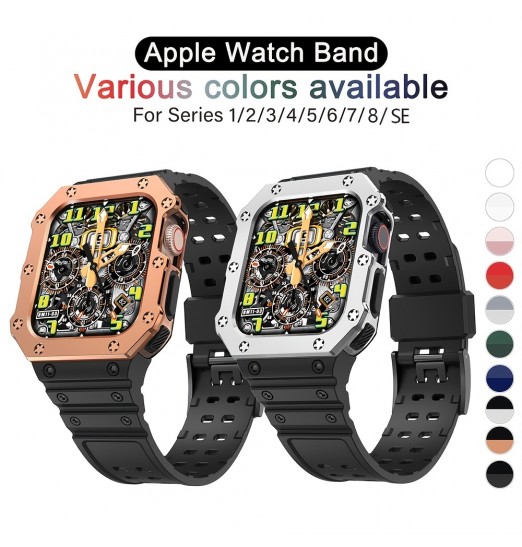 Bandas deportivas compatibles con Apple Watch Band 45 mm 44 mm 42 mm con estuche de parachoques para hombres, resistente correa protectora militar a prueba de golpes para Iwatch Series 8 7 6 5 4 Se 3 2 1, sin reloj